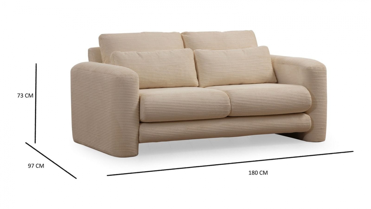 Canapé droit 2 places en velours côtelé beige - Amaya Canapé droit 2 places en velours côtelé beige - Amaya