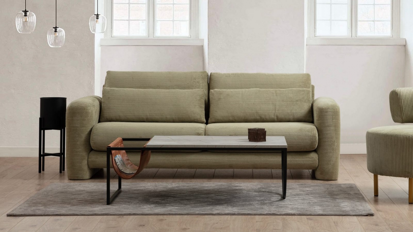 Canapé droit 2 places en velours côtelé vert kaki - Amaya Canapé droit 2 places en velours côtelé vert kaki - Amaya