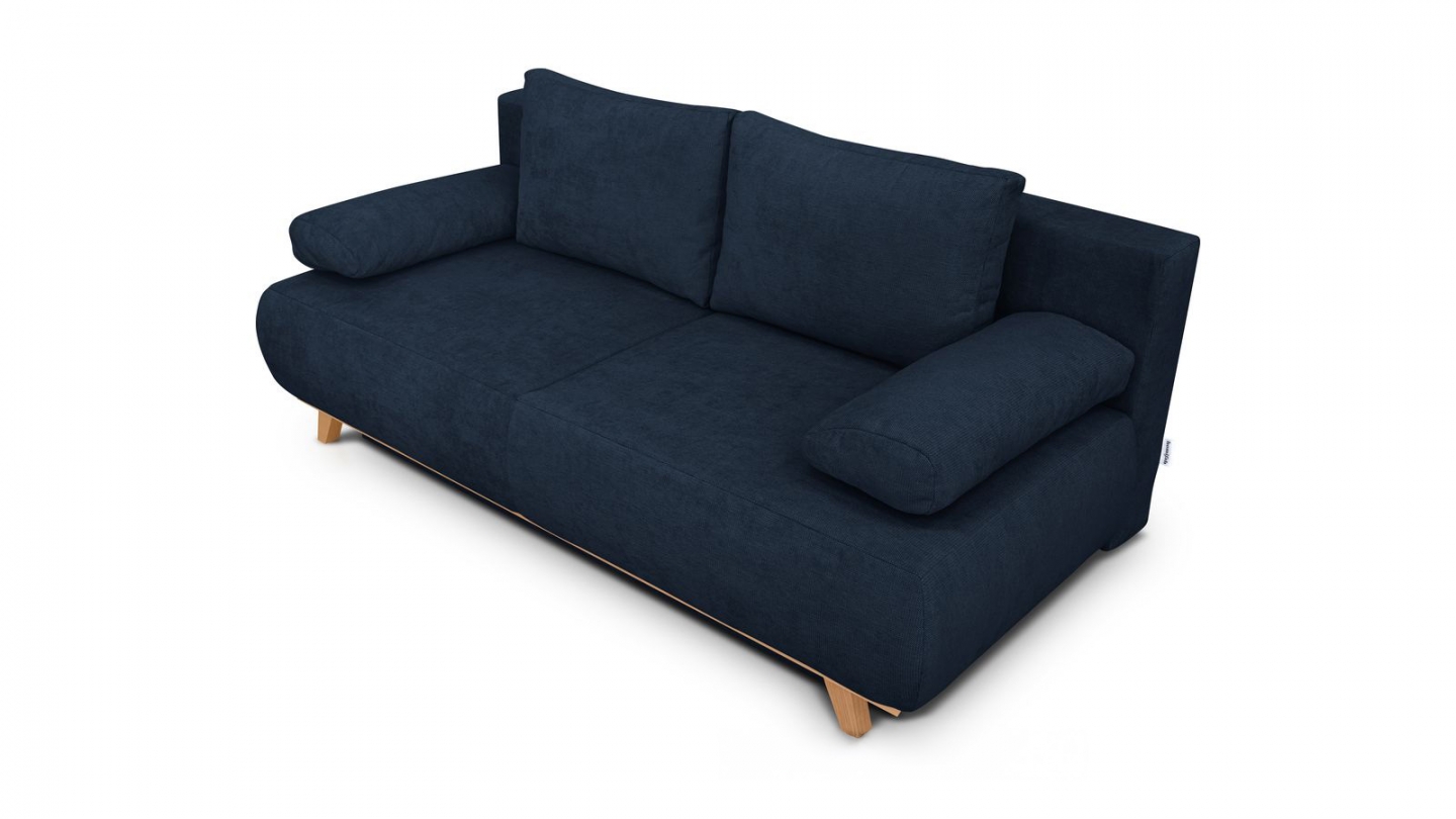 Canapé convertible 3 places avec coffre de rangement en tissu chenille bleu foncé - Laria Canapé convertible 3 places avec coffre de rangement en tissu chenille bleu foncé - Laria