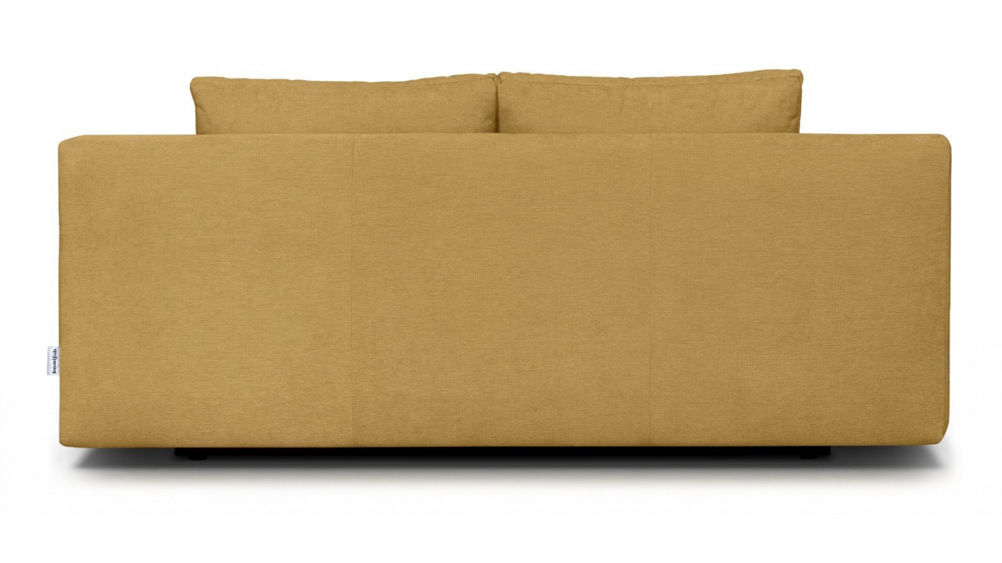 Canapé convertible 3 places avec coffre de rangement en tissu chenille jaune moutarde - Laria Canapé convertible 3 places avec coffre de rangement en tissu chenille jaune moutarde - Laria