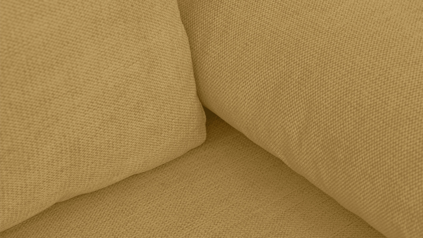 Canapé convertible 3 places avec coffre de rangement en tissu chenille jaune moutarde - Laria Canapé convertible 3 places avec coffre de rangement en tissu chenille jaune moutarde - Laria