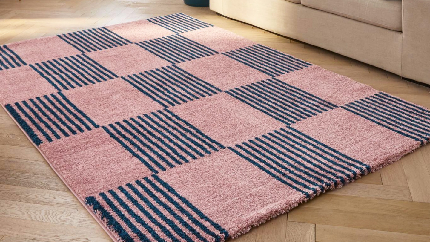 Tapis rétro damniere bleu 200x280 cm - Pop Vibes Tapis rétro damniere bleu 200x280 cm - Pop Vibes