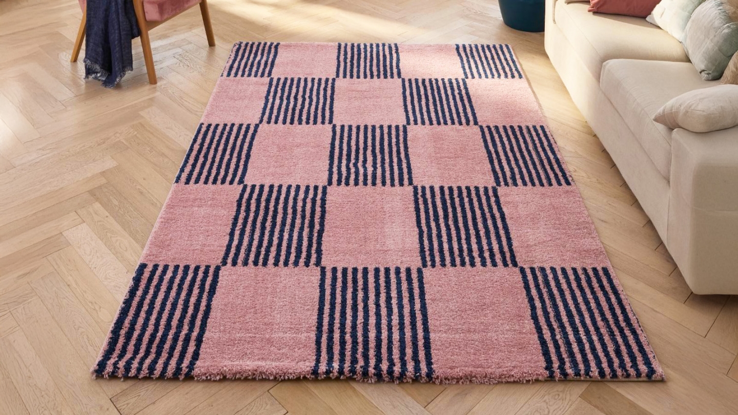 Tapis rétro damniere bleu 80x140 cm - Pop Vibes Tapis rétro damniere bleu 80x140 cm - Pop Vibes