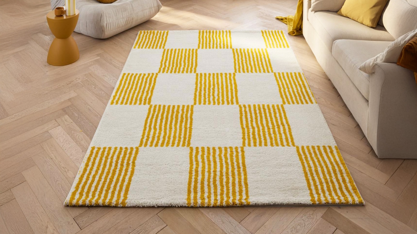 Tapis rétro damniere jaune 120x160 cm - Pop Vibes Tapis rétro damniere jaune 120x160 cm - Pop Vibes