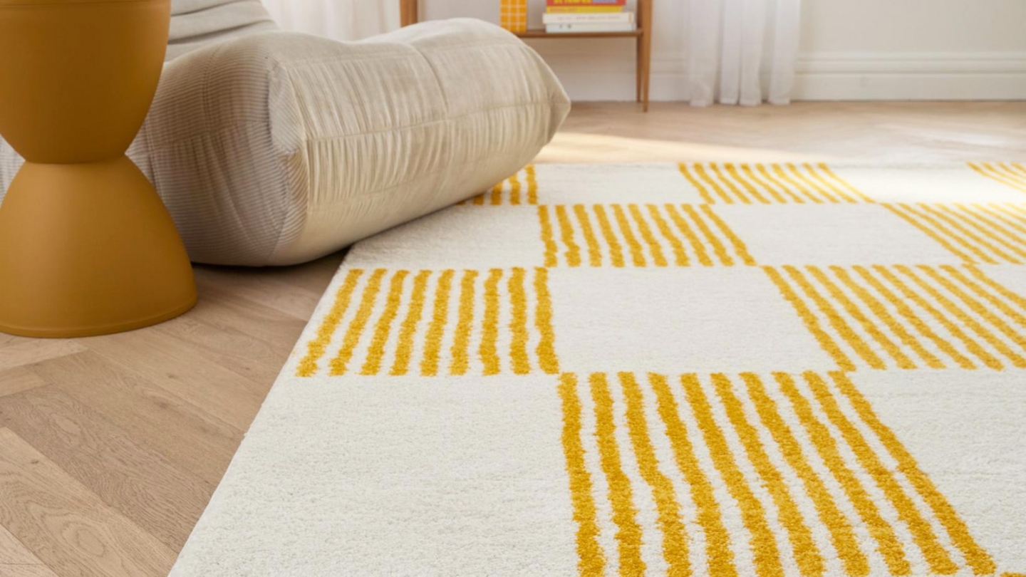 Tapis rétro damniere jaune 120x160 cm - Pop Vibes Tapis rétro damniere jaune 120x160 cm - Pop Vibes