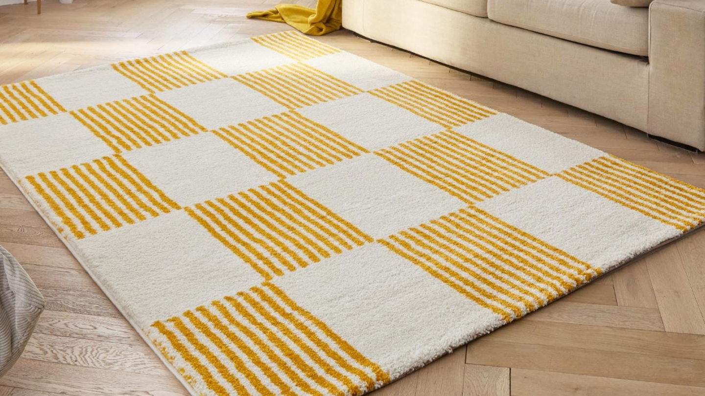 Tapis rétro damniere jaune 200x280 cm - Pop Vibes Tapis rétro damniere jaune 200x280 cm - Pop Vibes