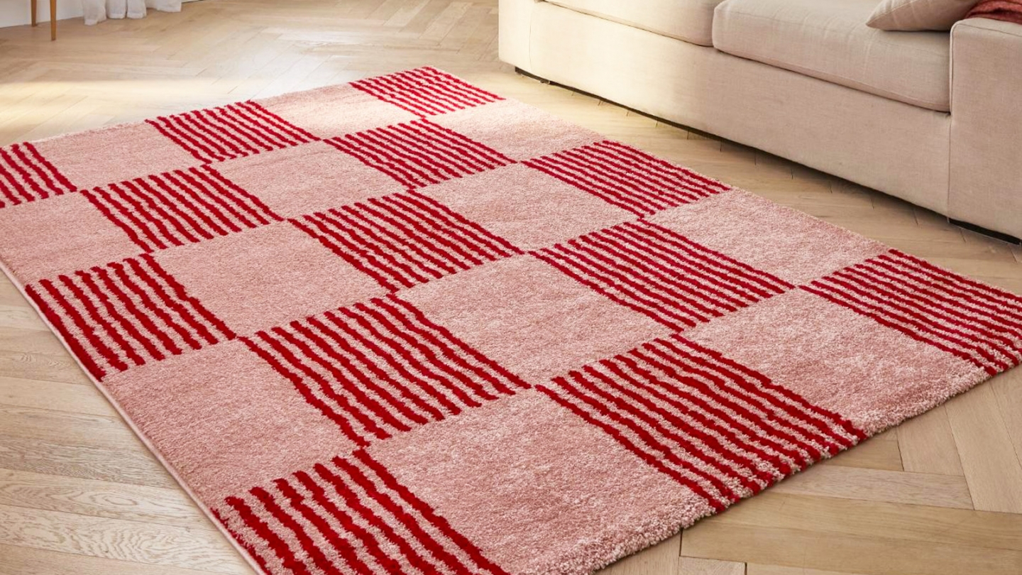 Tapis rétro damniere rouge 200x280 cm - Pop Vibes Tapis rétro damniere rouge 200x280 cm - Pop Vibes
