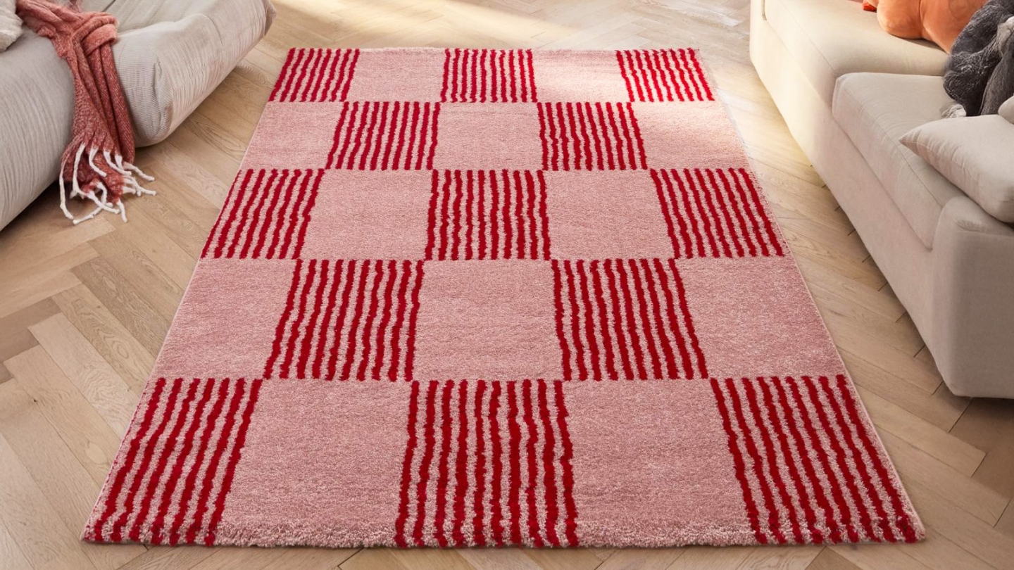 Tapis rétro damniere rouge 200x280 cm - Pop Vibes Tapis rétro damniere rouge 200x280 cm - Pop Vibes