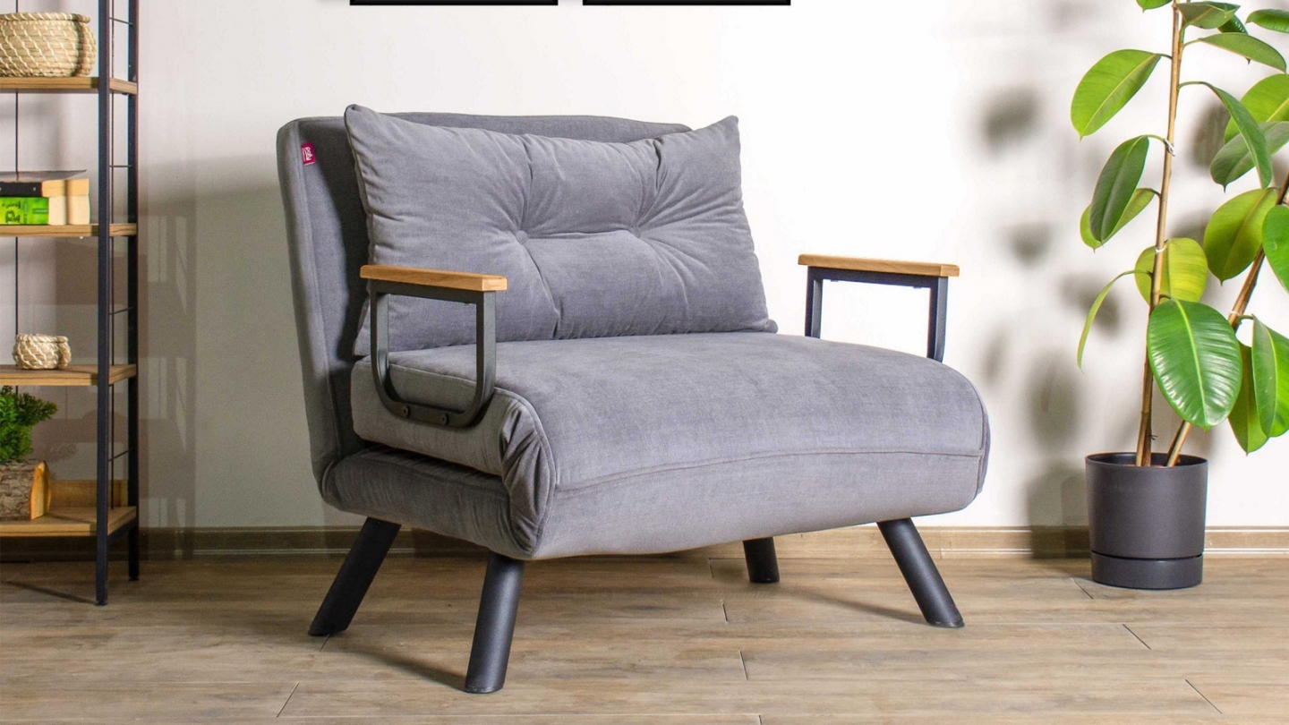 Fauteuil convertible avec dossier réglable en tissu gris - Enea Fauteuil convertible avec dossier réglable en tissu gris - Enea