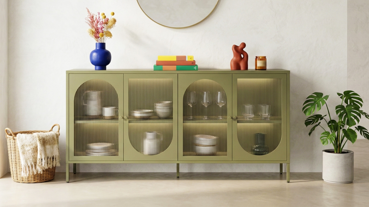 Buffet 4 portes en métal vert 160 cm - Ysia Buffet 4 portes en métal vert 160 cm - Ysia