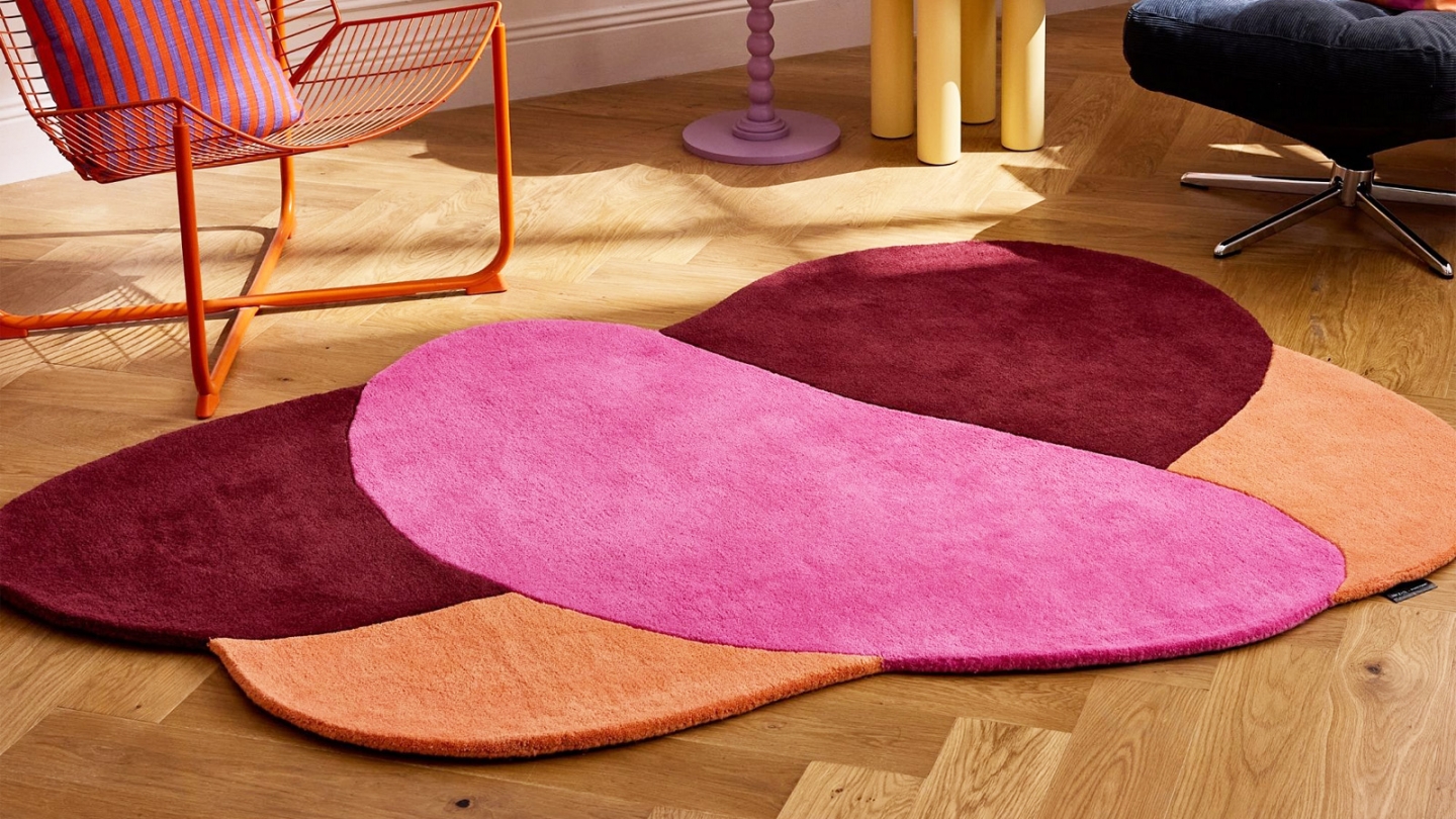 Tapis en laine motif géométrique rose 133x190 cm– tissé main - Sunset Pop Tapis en laine motif géométrique rose 133x190 cm– tissé main - Sunset Pop