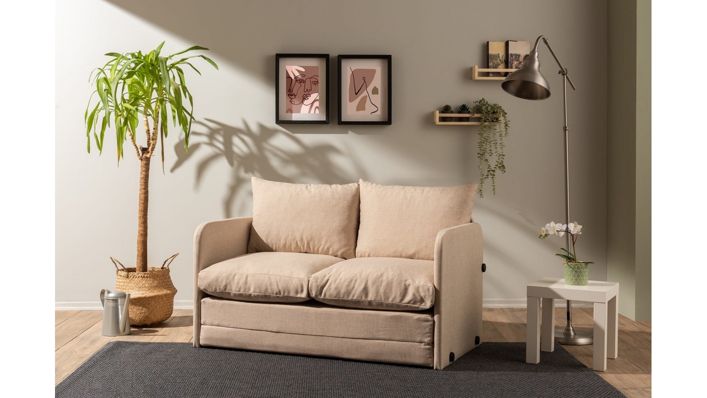 Canapé convertible 2 places en lin beige - Luz Canapé convertible 2 places en lin beige - Luz
