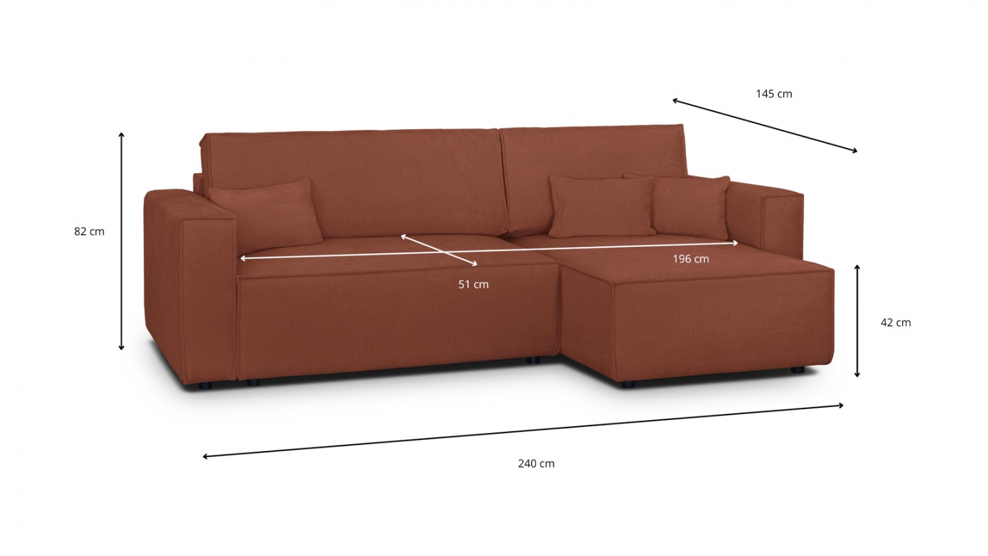 Canapé d'angle convertible réversible 4 places avec coffre de rangement en tissu chenille rouille foncé - Livia Canapé d'angle convertible réversible 4 places avec coffre de rangement en tissu chenille rouille foncé - Livia