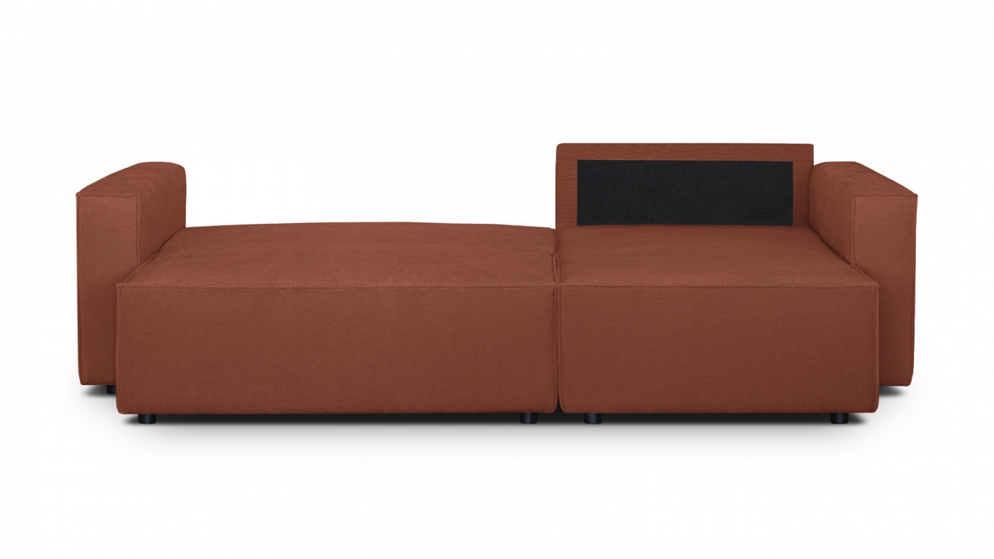 Canapé d'angle convertible réversible 4 places avec coffre de rangement en tissu chenille rouille foncé - Livia Canapé d'angle convertible réversible 4 places avec coffre de rangement en tissu chenille rouille foncé - Livia