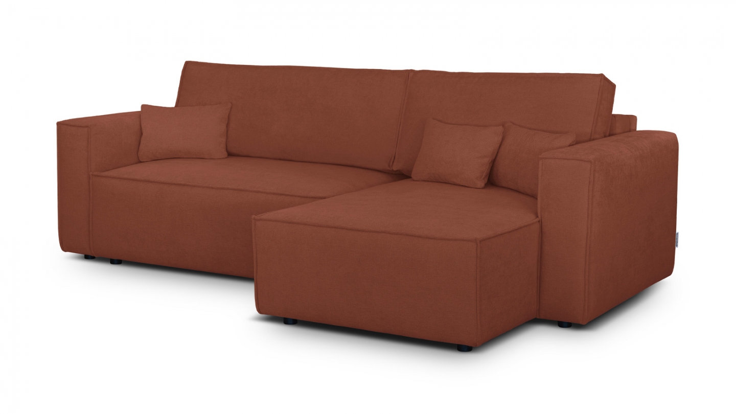 Canapé d'angle convertible réversible 4 places avec coffre de rangement en tissu chenille rouille foncé - Livia Canapé d'angle convertible réversible 4 places avec coffre de rangement en tissu chenille rouille foncé - Livia