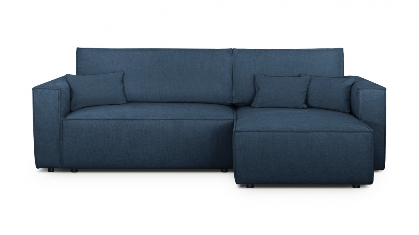 Canapé d'angle convertible réversible 4 places avec coffre de rangement en tissu chenille bleu foncé - Livia Canapé d'angle convertible réversible 4 places avec coffre de rangement en tissu chenille bleu foncé - Livia