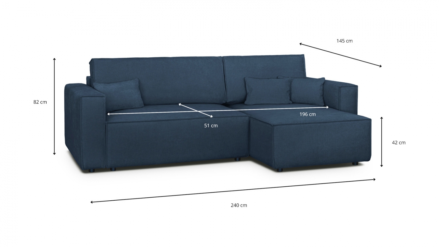 Canapé d'angle convertible réversible 4 places avec coffre de rangement en tissu chenille bleu foncé - Livia Canapé d'angle convertible réversible 4 places avec coffre de rangement en tissu chenille bleu foncé - Livia