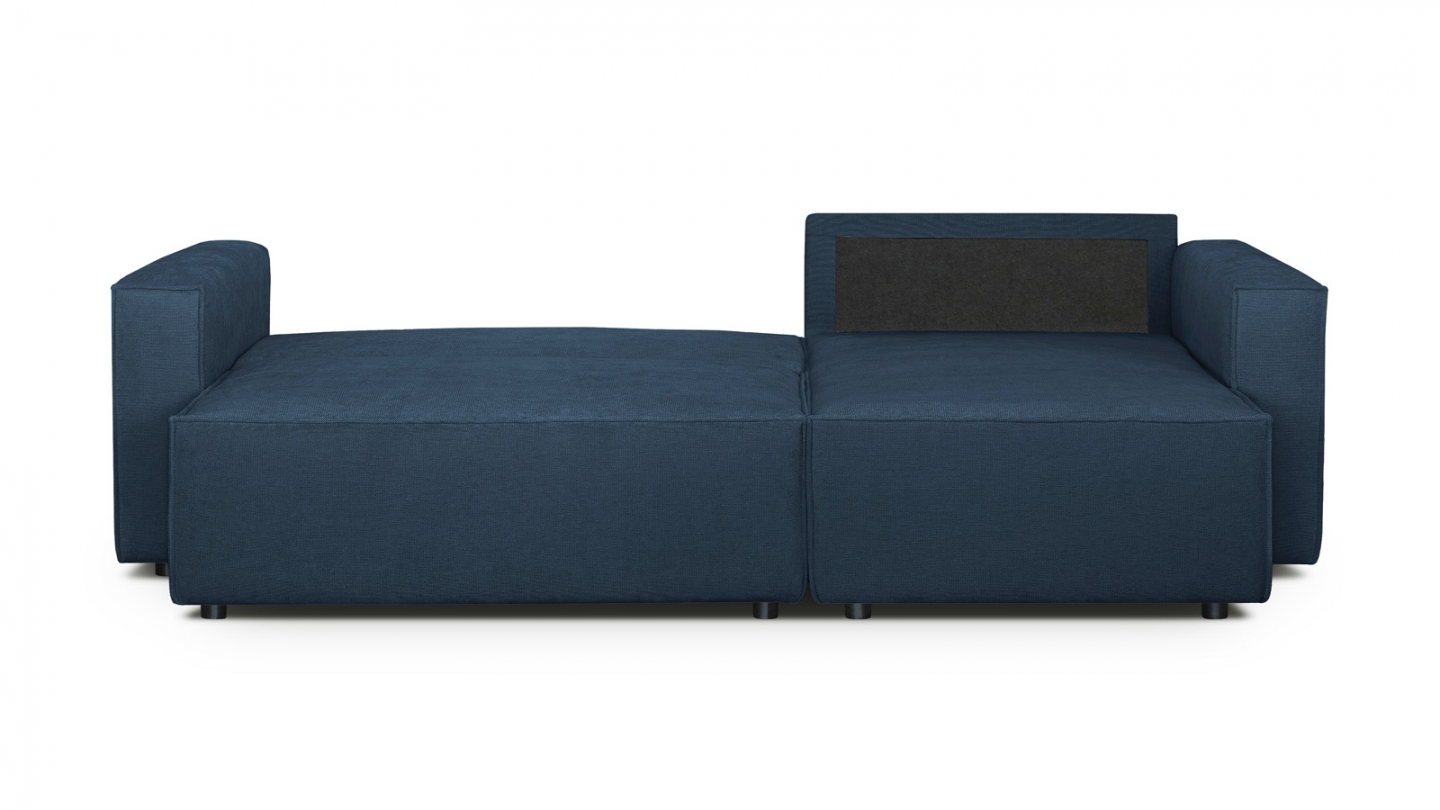 Canapé d'angle convertible réversible 4 places avec coffre de rangement en tissu chenille bleu foncé - Livia Canapé d'angle convertible réversible 4 places avec coffre de rangement en tissu chenille bleu foncé - Livia