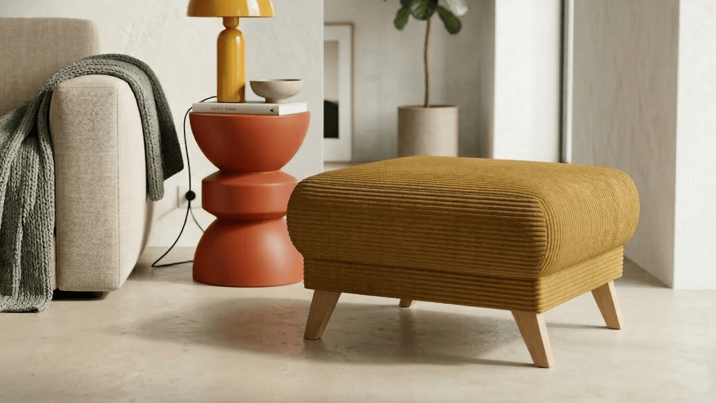 Pouf en velours côtelé jaune moutarde - Laria Pouf en velours côtelé jaune moutarde - Laria