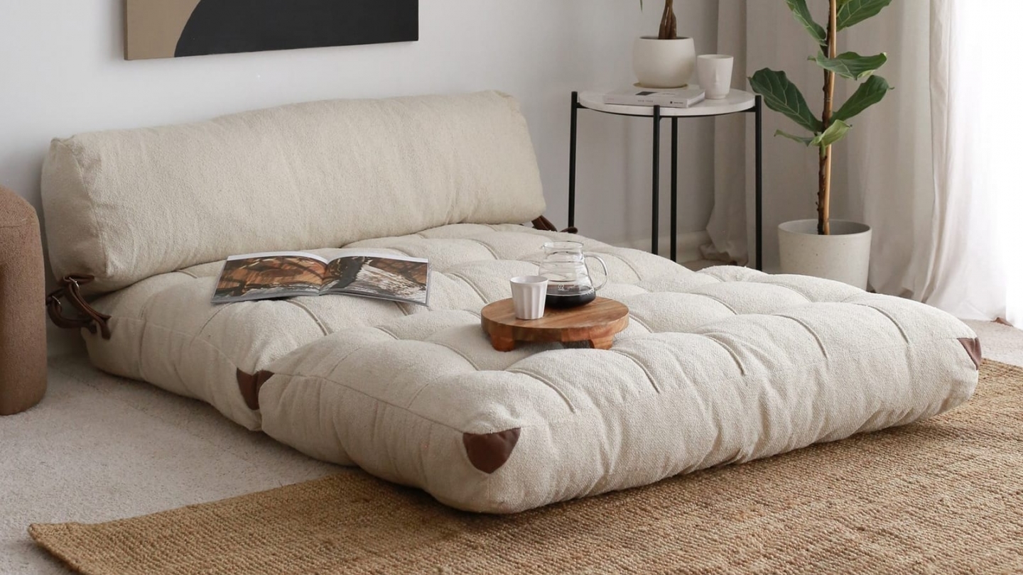 Chauffeuse convertible 2 places en tissu teddy beige - Lucho Chauffeuse convertible 2 places en tissu teddy beige - Lucho