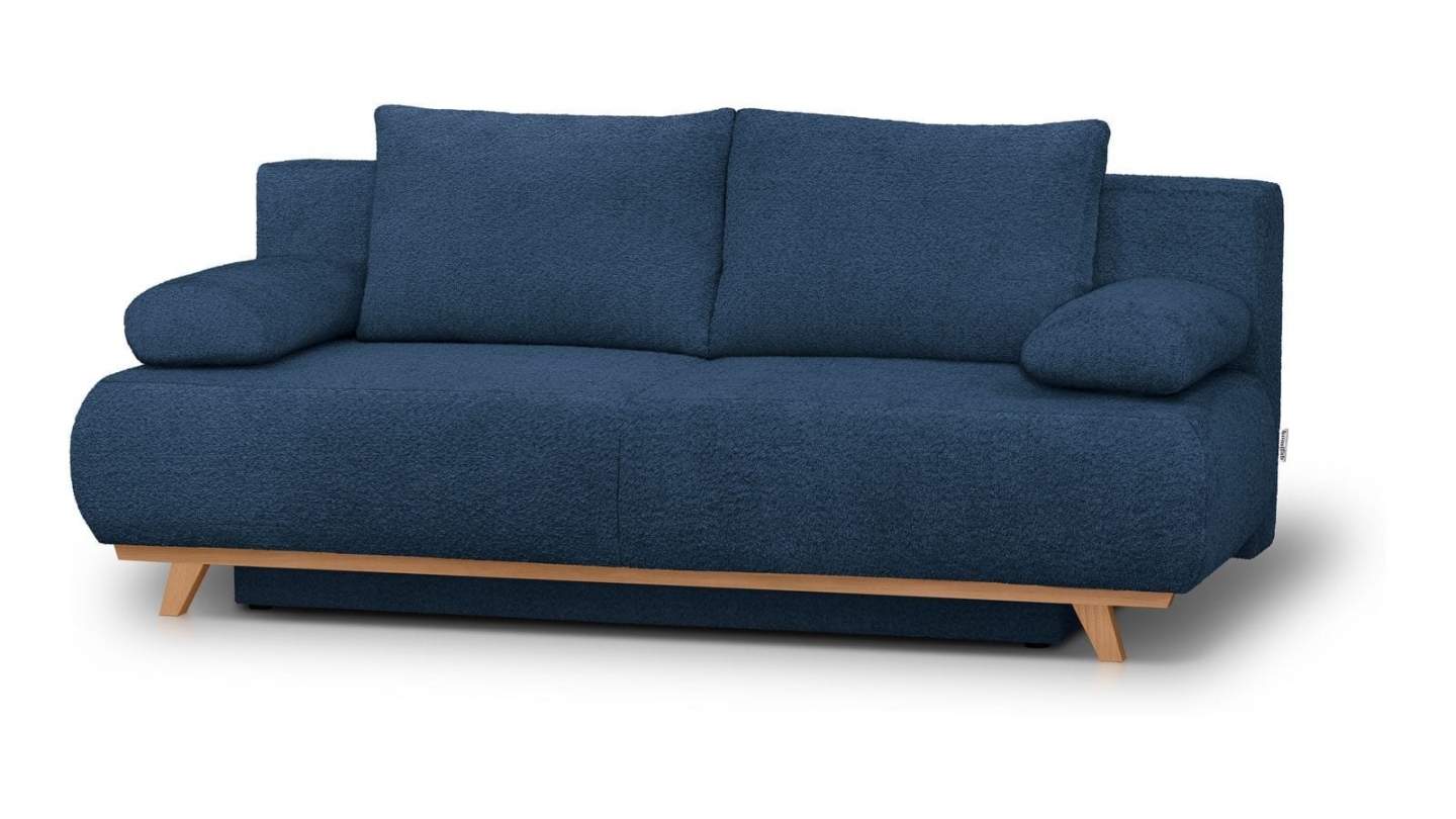 Canapé convertible 3 places avec coffre de rangement en tissu bouclé bleu foncé - Laria Canapé convertible 3 places avec coffre de rangement en tissu bouclé bleu foncé - Laria