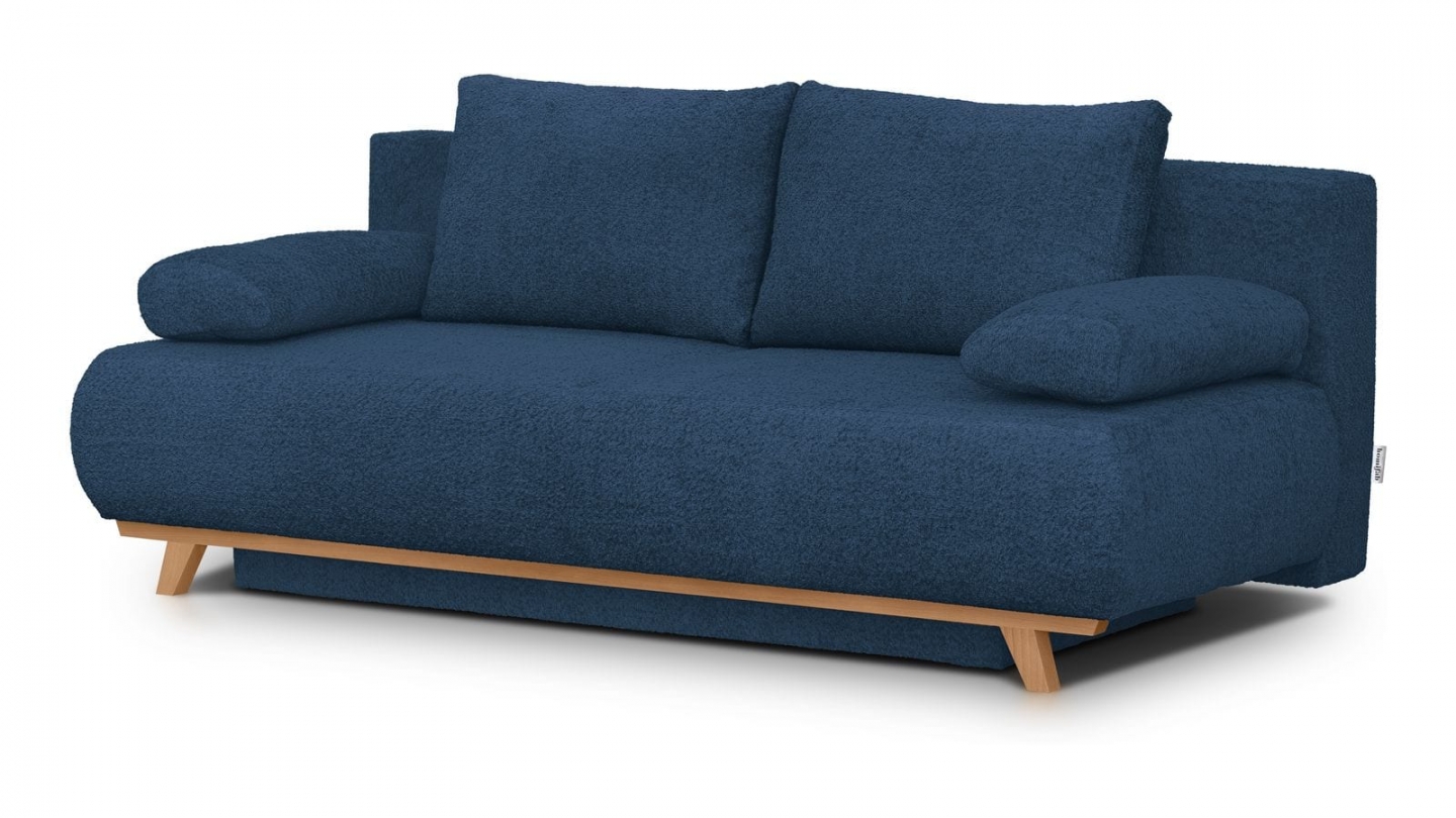 Canapé convertible 3 places avec coffre de rangement en tissu bouclé bleu foncé - Laria Canapé convertible 3 places avec coffre de rangement en tissu bouclé bleu foncé - Laria