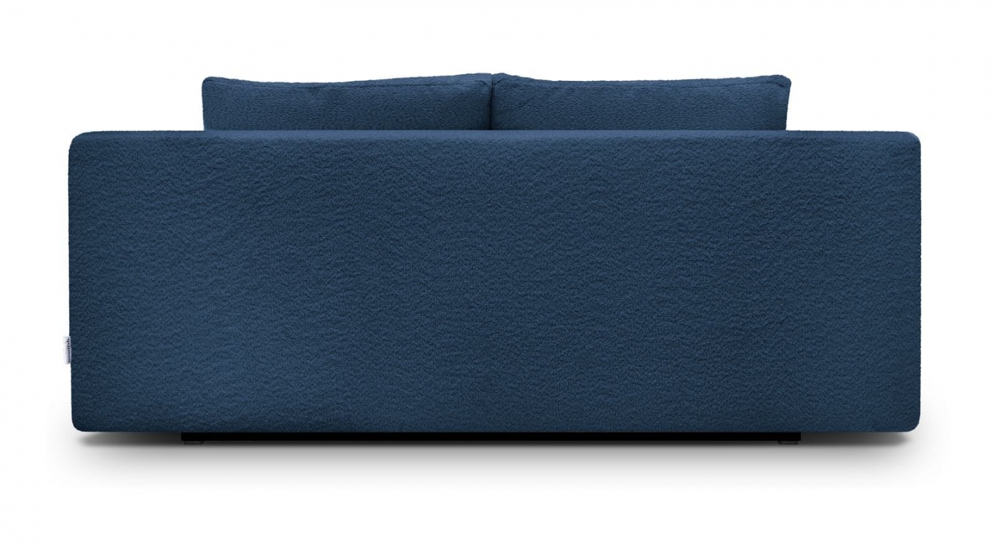 Canapé convertible 3 places avec coffre de rangement en tissu bouclé bleu foncé - Laria Canapé convertible 3 places avec coffre de rangement en tissu bouclé bleu foncé - Laria