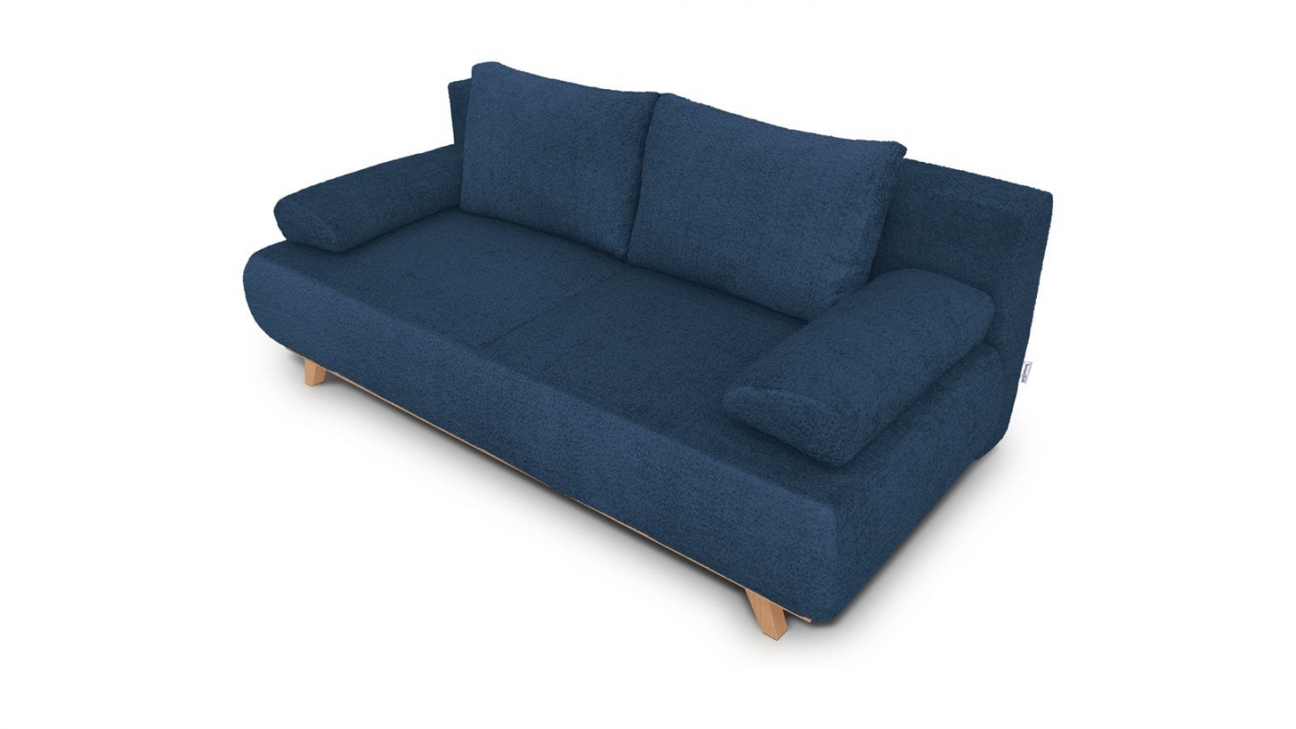 Canapé convertible 3 places avec coffre de rangement en tissu bouclé bleu foncé - Laria Canapé convertible 3 places avec coffre de rangement en tissu bouclé bleu foncé - Laria