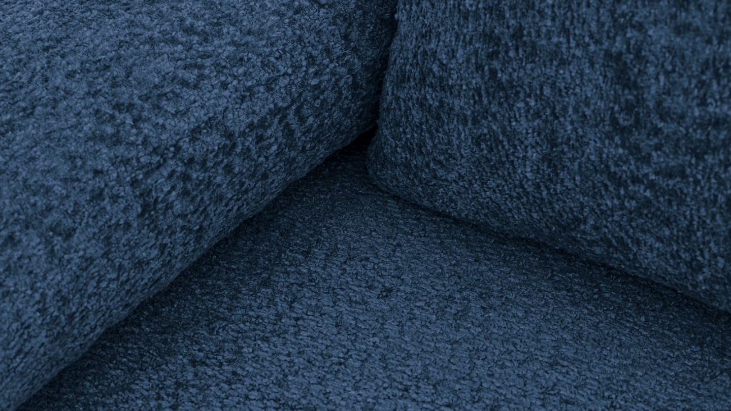 Canapé convertible 3 places avec coffre de rangement en tissu bouclé bleu foncé - Laria Canapé convertible 3 places avec coffre de rangement en tissu bouclé bleu foncé - Laria