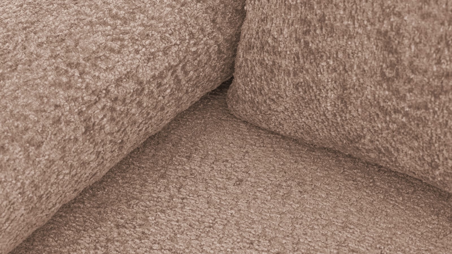 Canapé convertible 3 places avec coffre de rangement en tissu bouclé rose poudré - Laria Canapé convertible 3 places avec coffre de rangement en tissu bouclé rose poudré - Laria