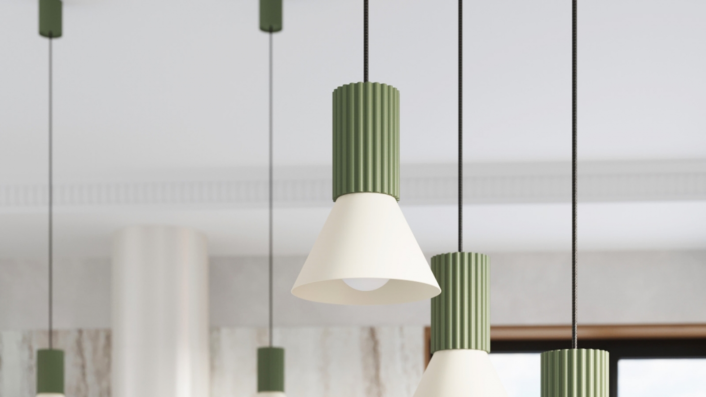 Suspension cannelée beige / vert olive - Estria Suspension cannelée beige / vert olive - Estria