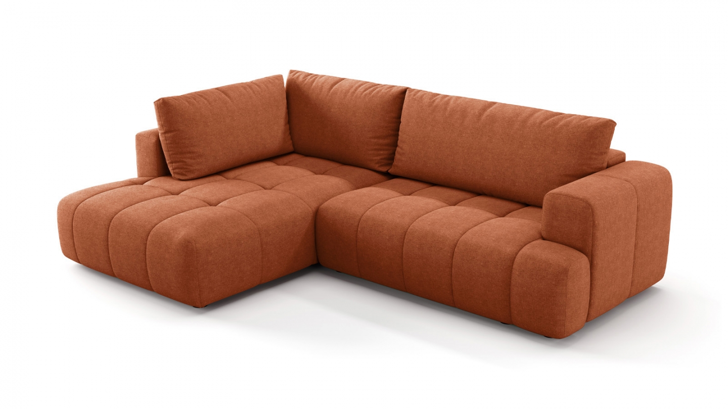 Canapé d'angle à gauche convertible 4 places en tissu chenille terracotta - ouverture rapide - Brera Canapé d'angle à gauche convertible 4 places en tissu chenille terracotta - ouverture rapide - Brera