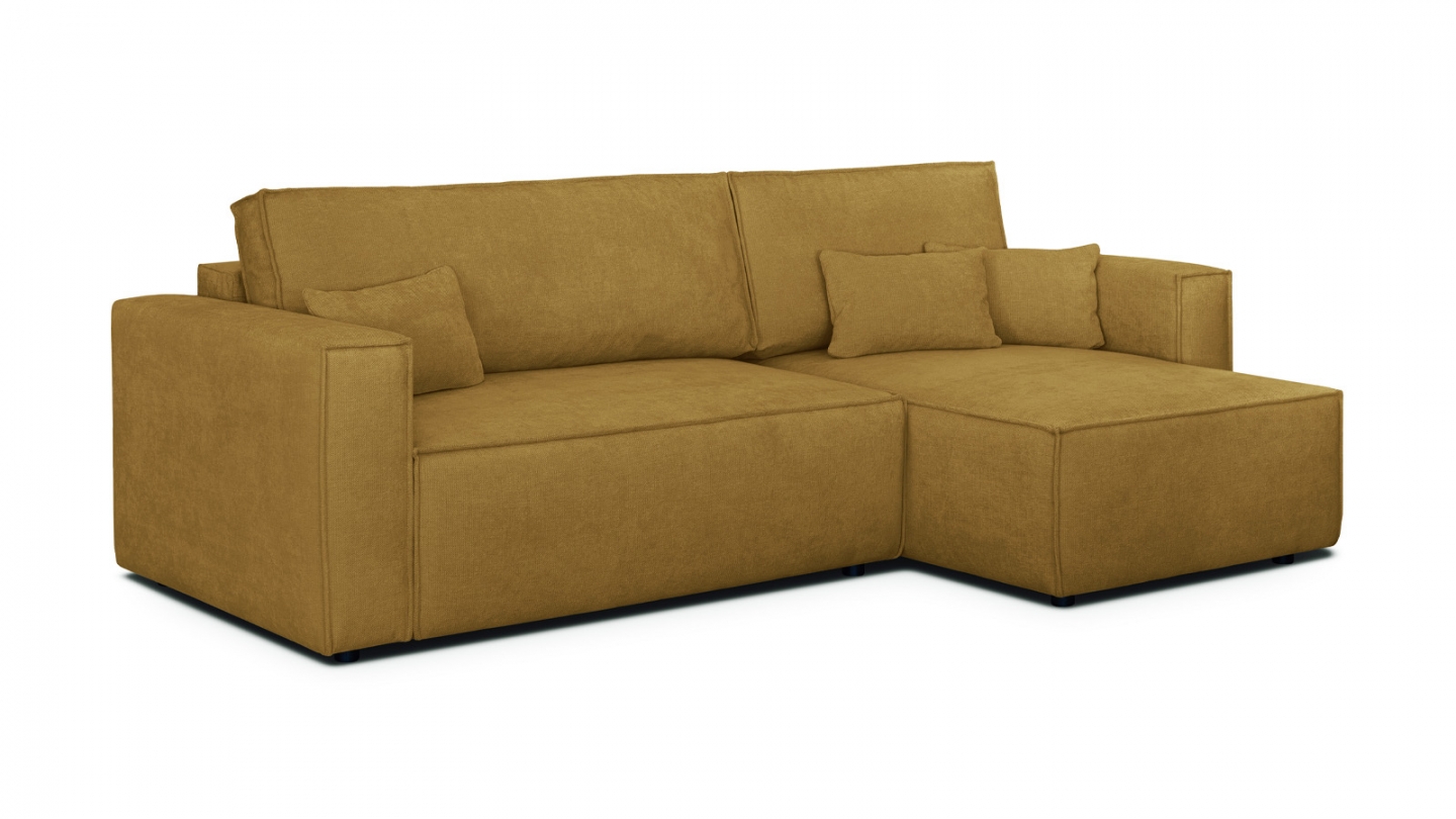 Canapé d'angle convertible réversible 4 places avec coffre de rangement en tissu chenille bronze - Livia Canapé d'angle convertible réversible 4 places avec coffre de rangement en tissu chenille bronze - Livia