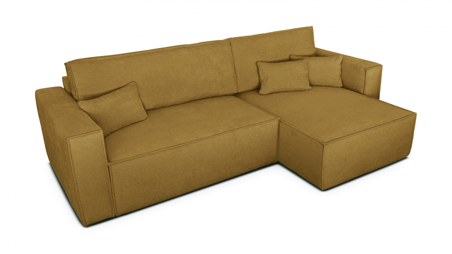 Canapé d'angle convertible réversible 4 places avec coffre de rangement en tissu chenille bronze - Livia Canapé d'angle convertible réversible 4 places avec coffre de rangement en tissu chenille bronze - Livia