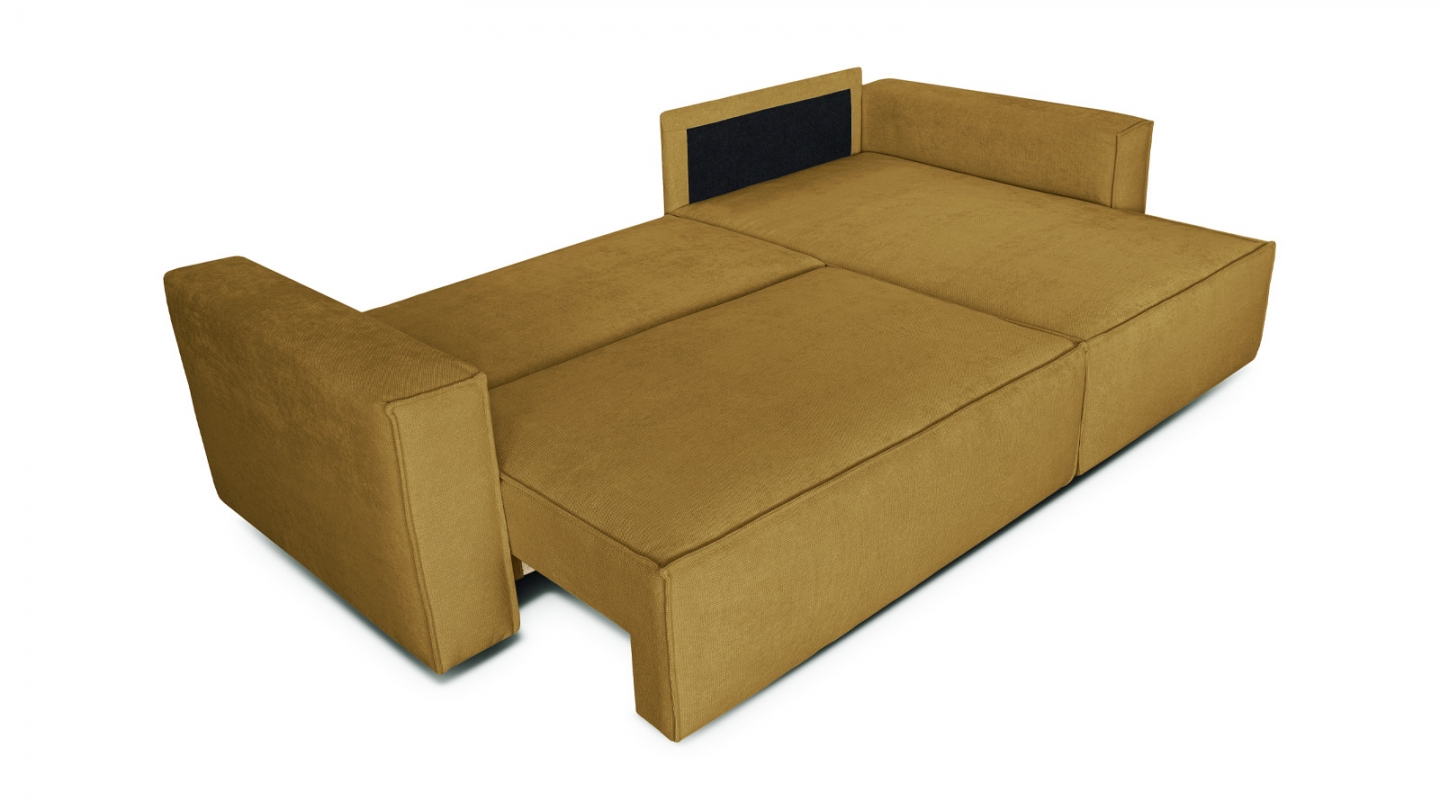 Canapé d'angle convertible réversible 4 places avec coffre de rangement en tissu chenille bronze - Livia Canapé d'angle convertible réversible 4 places avec coffre de rangement en tissu chenille bronze - Livia