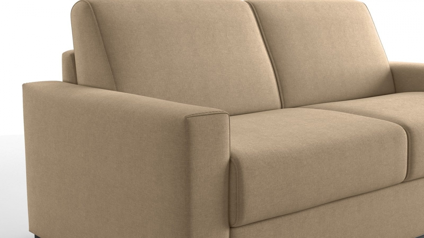 Canapé droit convertible 3 places en tissu chenille taupe - ouverture express - Anzio Canapé droit convertible 3 places en tissu chenille taupe - ouverture express - Anzio