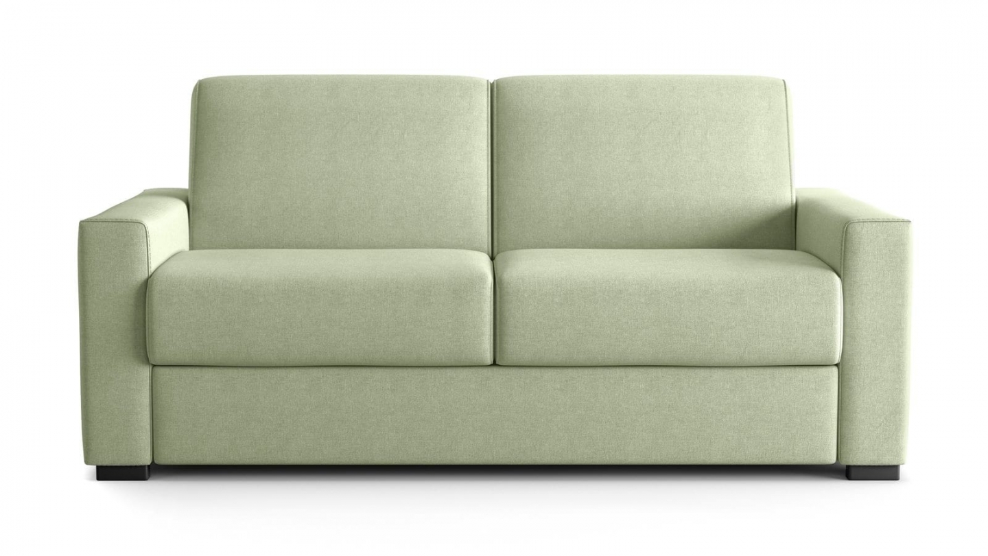 Canapé droit convertible 3 places en tissu chenille vert sauge - ouverture express - Anzio Canapé droit convertible 3 places en tissu chenille vert sauge - ouverture express - Anzio