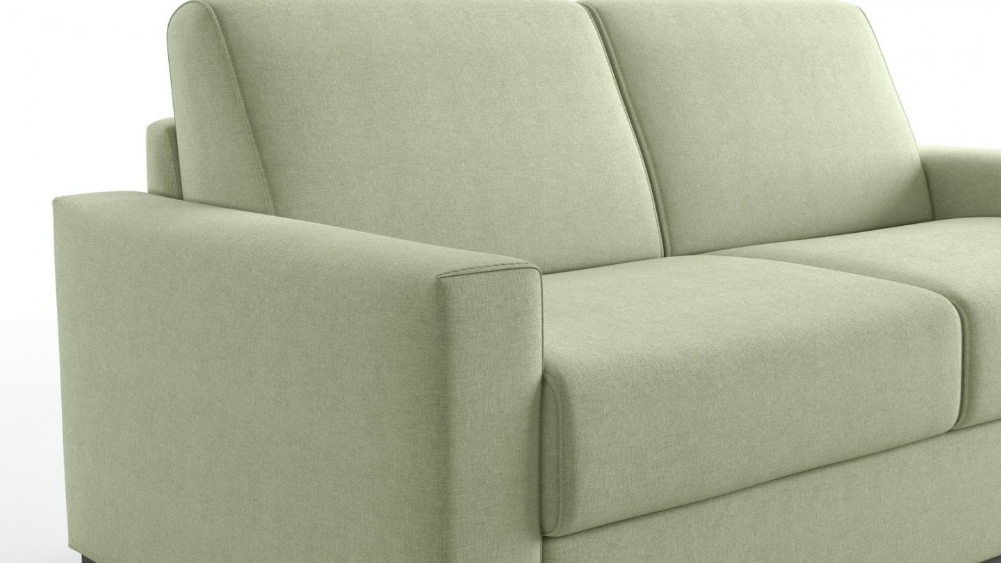Canapé droit convertible 3 places en tissu chenille vert sauge - ouverture express - Anzio Canapé droit convertible 3 places en tissu chenille vert sauge - ouverture express - Anzio