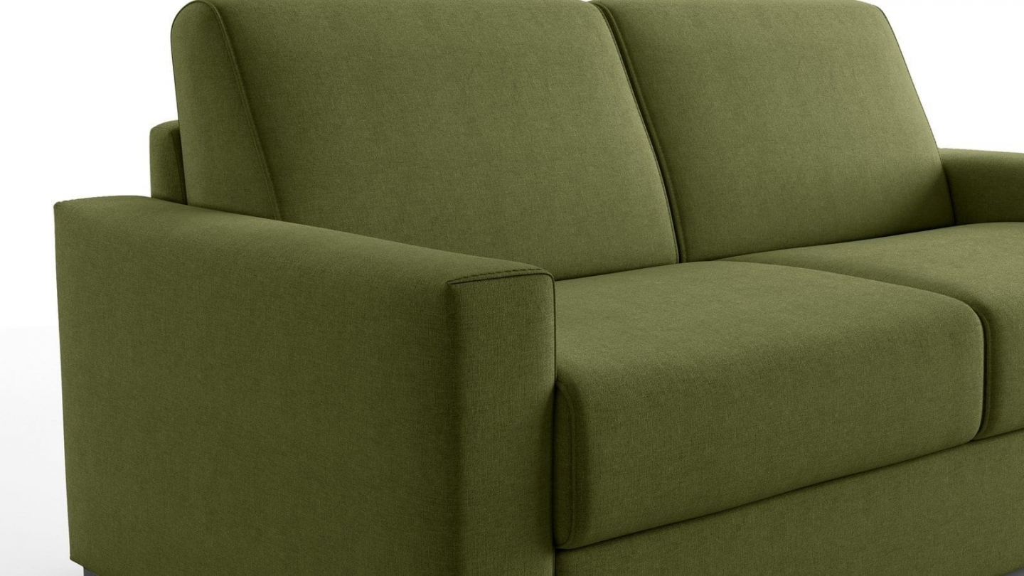 Canapé droit convertible 3 places en tissu chenille vert olive - ouverture express - Anzio Canapé droit convertible 3 places en tissu chenille vert olive - ouverture express - Anzio