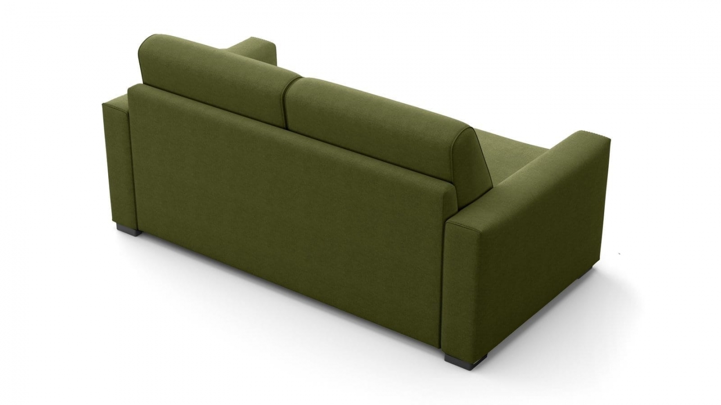 Canapé droit convertible 3 places en tissu chenille vert olive - ouverture express - Anzio Canapé droit convertible 3 places en tissu chenille vert olive - ouverture express - Anzio