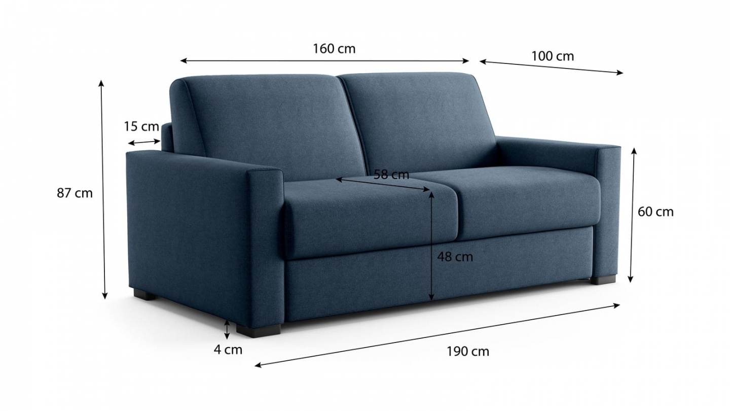 Canapé droit convertible 3 places en tissu chenille bleu foncé - ouverture express - Anzio Canapé droit convertible 3 places en tissu chenille bleu foncé - ouverture express - Anzio
