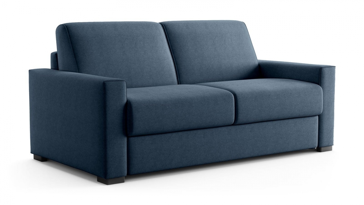 Canapé droit convertible 3 places en tissu chenille bleu foncé - ouverture express - Anzio Canapé droit convertible 3 places en tissu chenille bleu foncé - ouverture express - Anzio