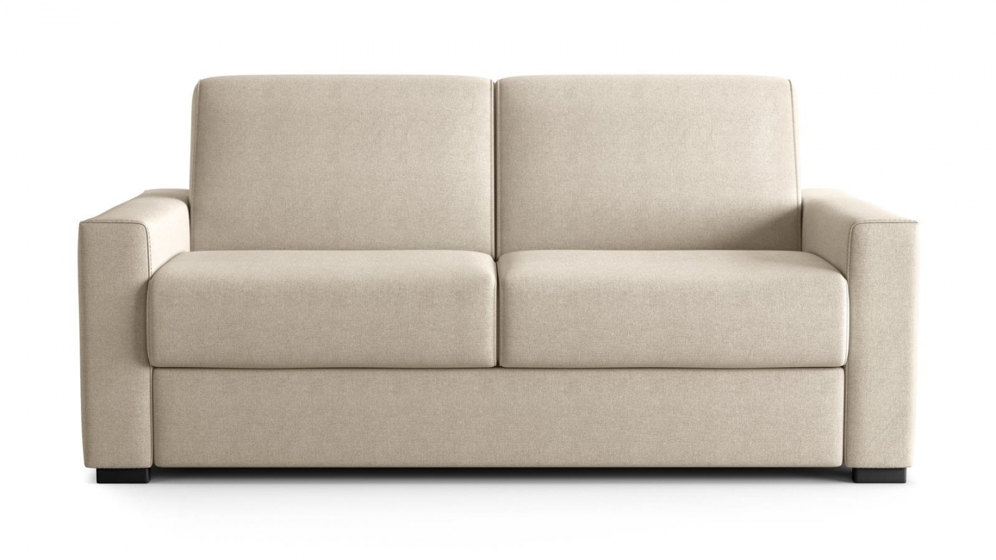 Canapé droit convertible 3 places en tissu chenille beige - ouverture express - Anzio Canapé droit convertible 3 places en tissu chenille beige - ouverture express - Anzio