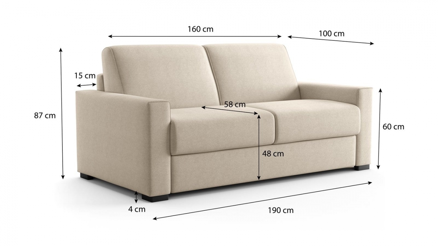 Canapé droit convertible 3 places en tissu chenille beige - ouverture express - Anzio Canapé droit convertible 3 places en tissu chenille beige - ouverture express - Anzio