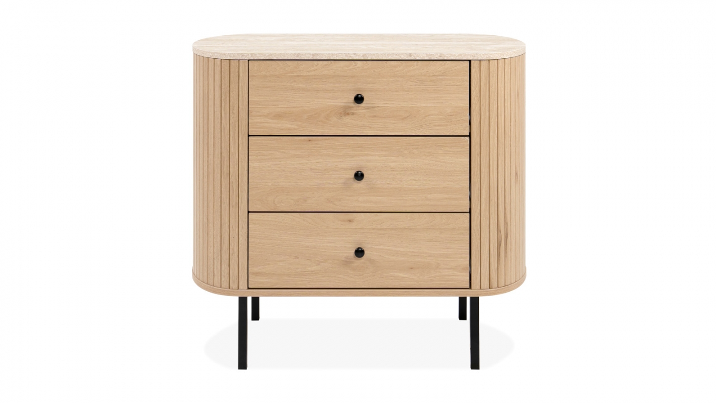 Commode 3 tiroirs effet Chêne et Travertin 80 cm - Juna Commode 3 tiroirs effet Chêne et Travertin 80 cm - Juna