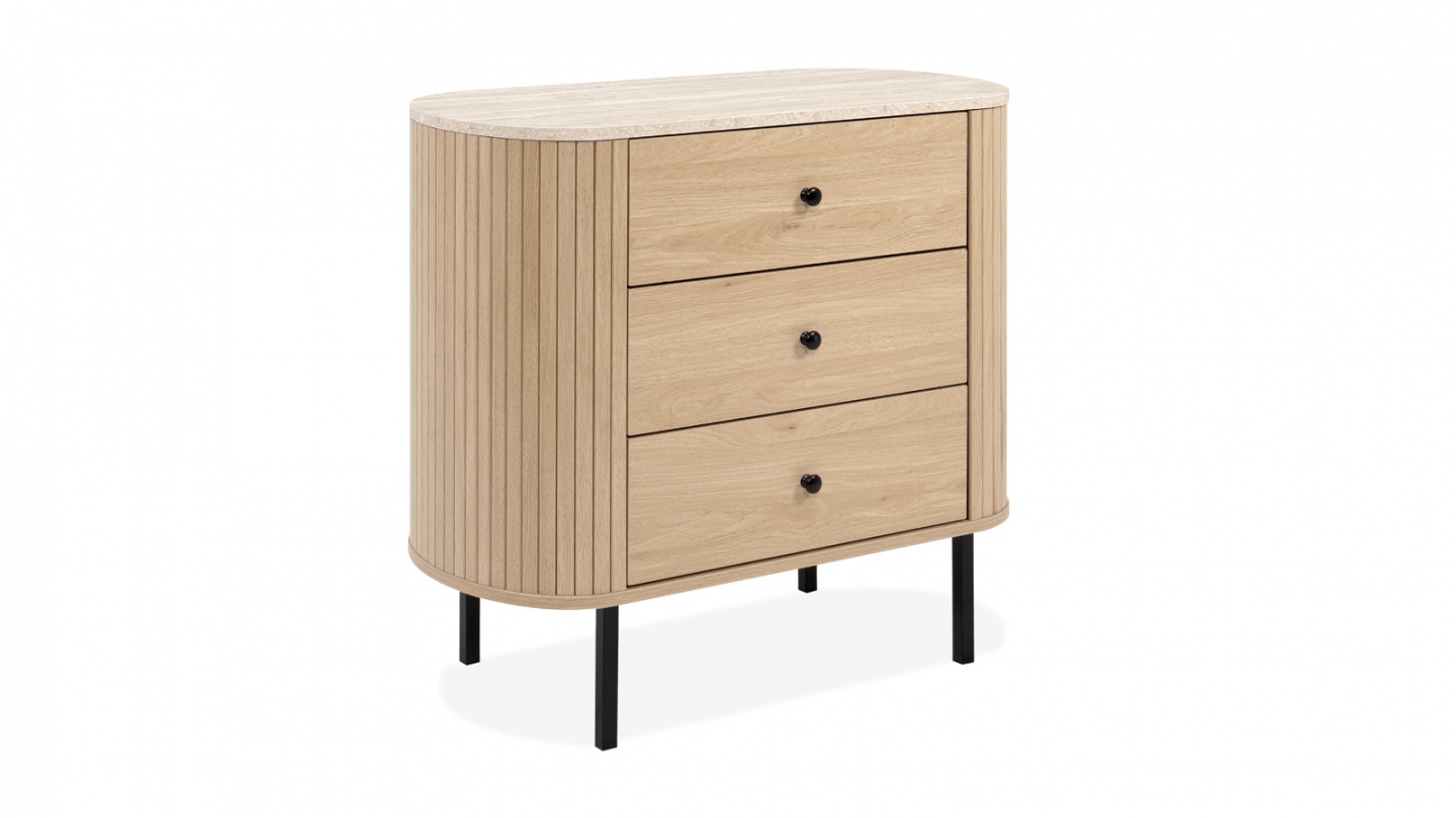 Commode 3 tiroirs effet Chêne et Travertin 80 cm - Juna Commode 3 tiroirs effet Chêne et Travertin 80 cm - Juna