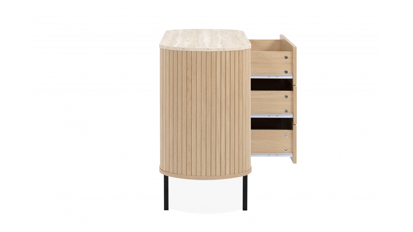 Commode 3 tiroirs effet Chêne et Travertin 80 cm - Juna Commode 3 tiroirs effet Chêne et Travertin 80 cm - Juna
