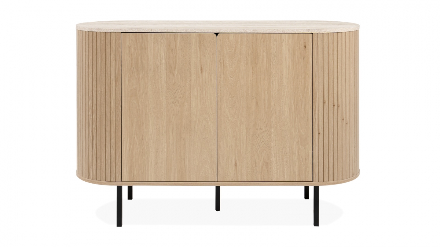 Buffet 2 portes effet Chêne et Travertin 120 cm - Juna Buffet 2 portes effet Chêne et Travertin 120 cm - Juna