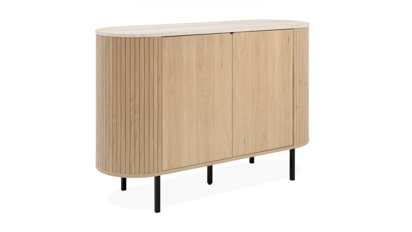 Buffet 2 portes effet Chêne et Travertin 120 cm - Juna Buffet 2 portes effet Chêne et Travertin 120 cm - Juna