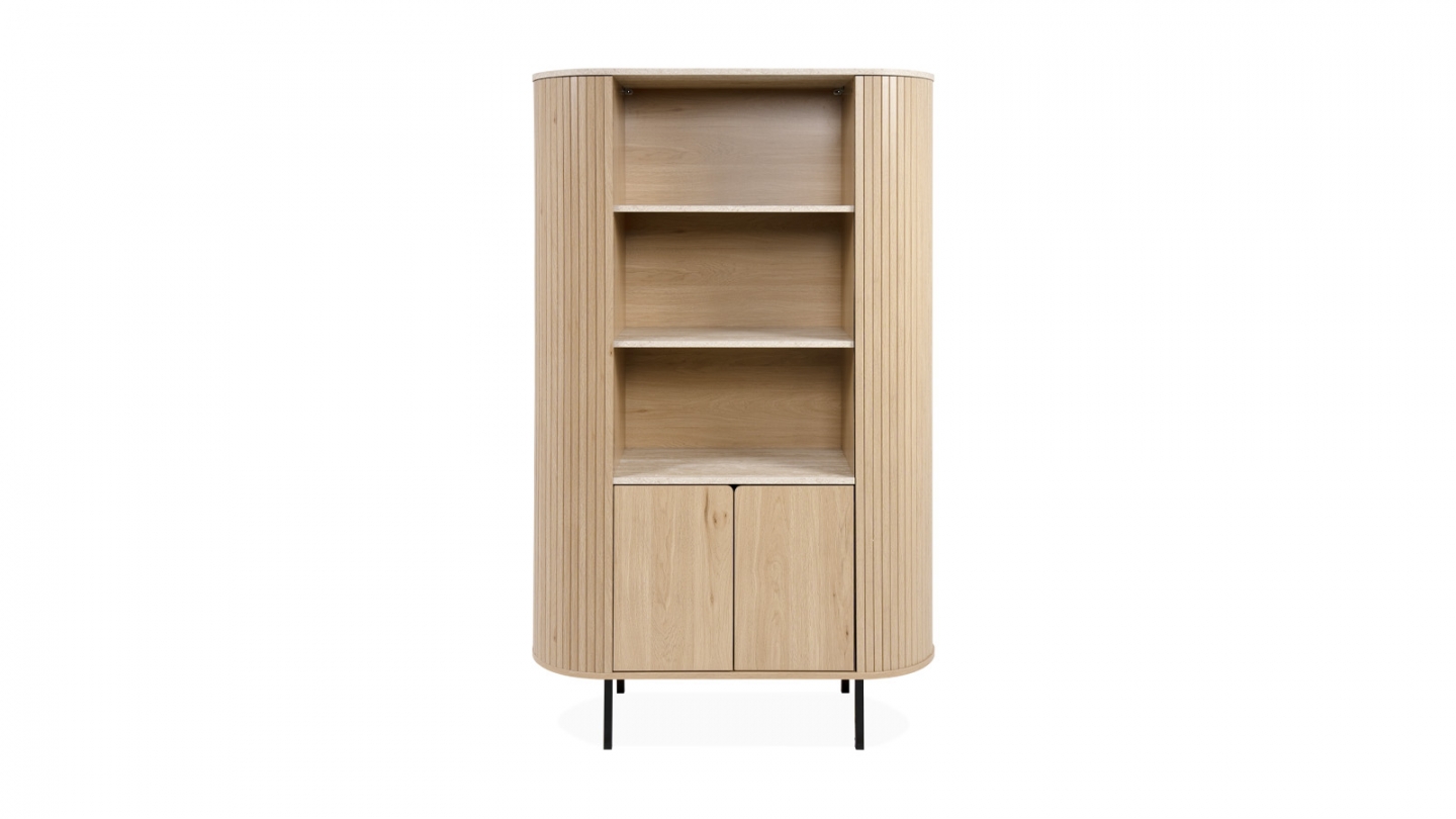 Buffet haut 2 portes 3 niches effet Chêne et Travertin 100 cm - Juna Buffet haut 2 portes 3 niches effet Chêne et Travertin 100 cm - Juna